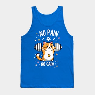 Funny No Pain No Gain Cute Cat Lifting Design Tank Top